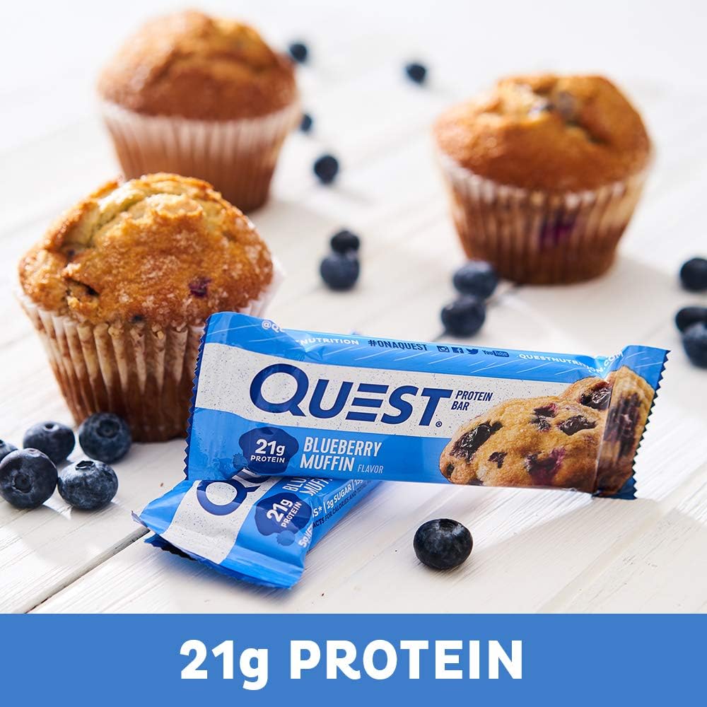 Quest Nutrition Blueberry Muffin Protein Bars, High Protein, Low Carb, Gluten Free, Keto Friendly, 12 Count (Pack of 1)
