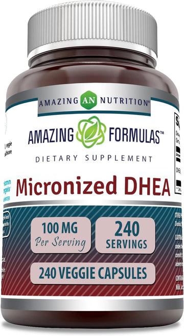 Amazing Formulas Micronized DHEA 100mg Per Serving 240 Veggie Capsules Supplement | Non-GMO | Gluten Free | Made in USA | Suitable for Vegetarians