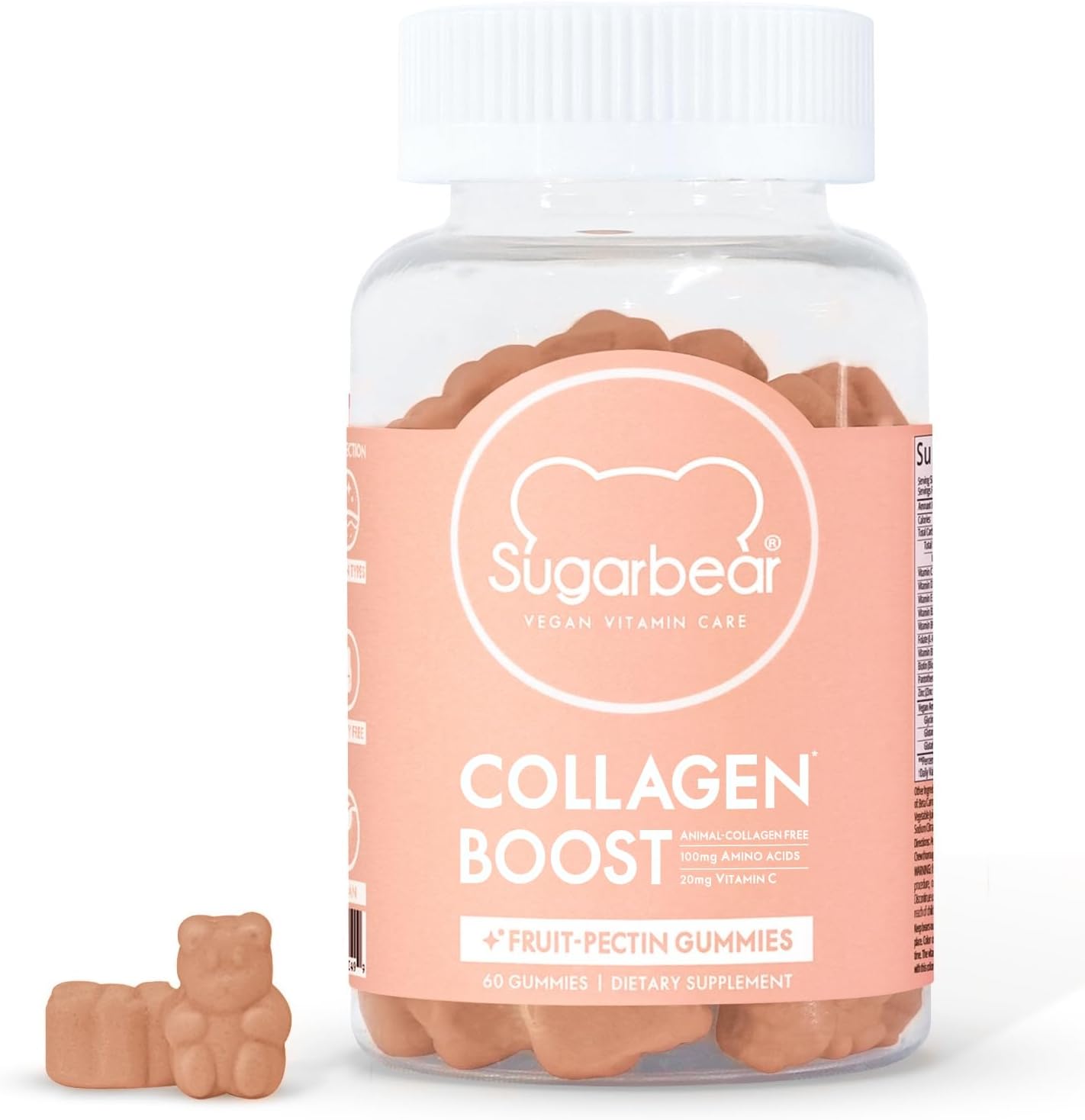 SugarbearPro Collagen Boosting Vegan Multivitamin Gummies, 100mg of Amino Acids, Vitamin C, Vitamin D, B-12 and Biotin, Promotes Hair, Nail, Skin, Bone & Joint Health (60 Count (Pack of 1))