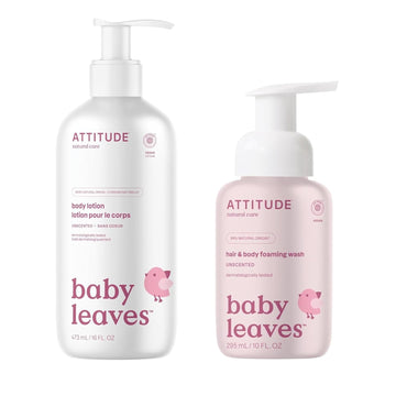 Bundle Of Attitude Hair And Body Foaming Wash For Baby, Ewg Verified, Dermatologically Tested, Vegan, Unscented, 10 Fl Oz + Body Lotion For Baby, Unscented, 16 Fl Oz