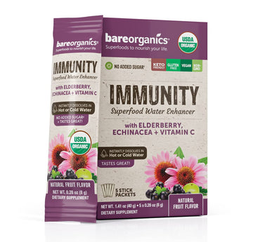 BareOrganics Immunity Superfood Water Enhancers, Organic Immunity Booster, 5 Sticks