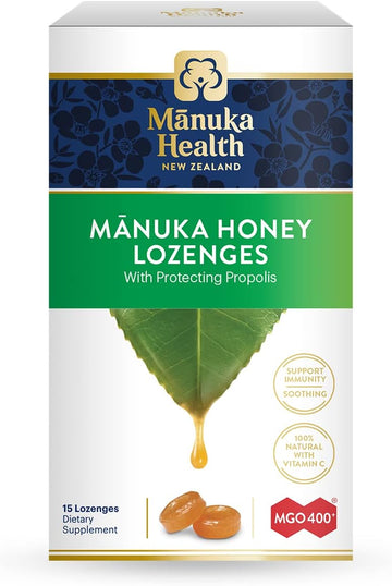 Manuka Health Manuka Honey Lozenges – 15 Propolis Lozenges – Natural Throat Lozenges Infused With Raw Manuka Honey, New Zealand Propolis And Vitamin C For Immune Support