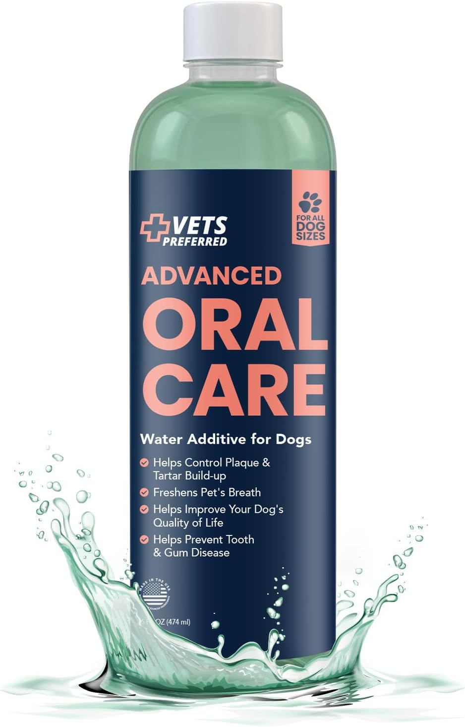 Vets Preferred Oral Care Water Additive For Dogs - Healthy Mouth Dog Breath Freshener Mouthwash - Fights Bad Breath, Removes Plaque And Tartar - Prevents Gum Disease - Mild Mint Flavor