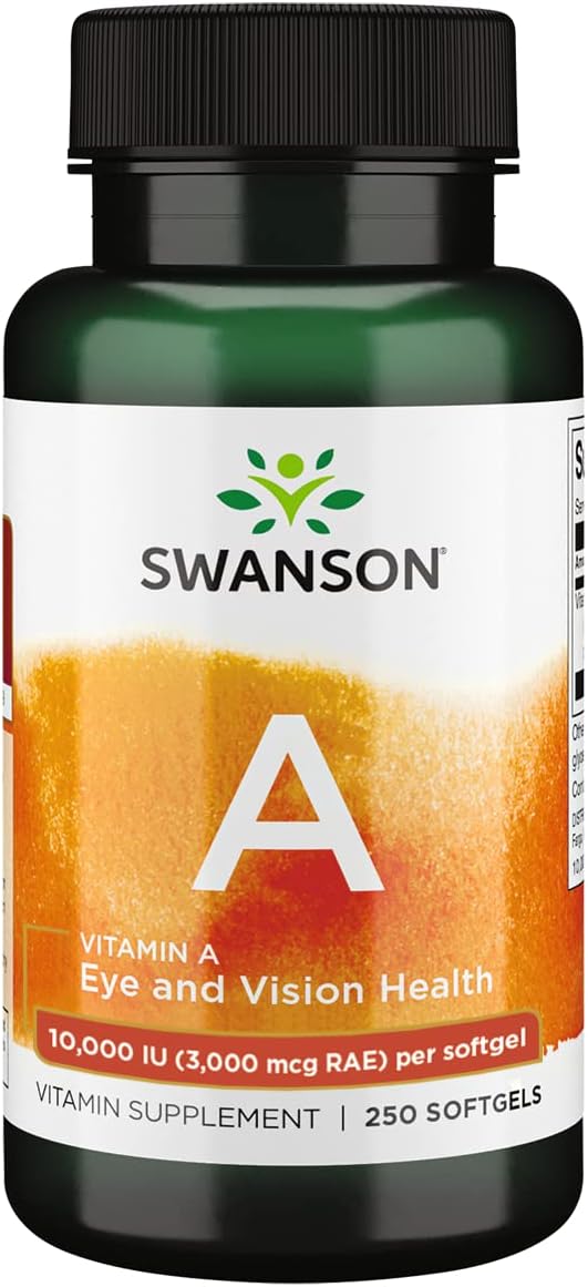 Swanson Vitamin A 10,000 Iu (3,000 Mcg Rae) Natural Nourishment For Bone, Skin Health, Vision Support & Immune System Function - High Absorption Vitamin A 250 Softgels