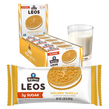 Rip Van Leos - Golden Vanilla Sandwich Cookies - Low Sugar Snack Cookies - Low Carb Snack - Diabetic Snacks - 40 Low Sugar Cookies (10 Packs Of 1.69Oz)