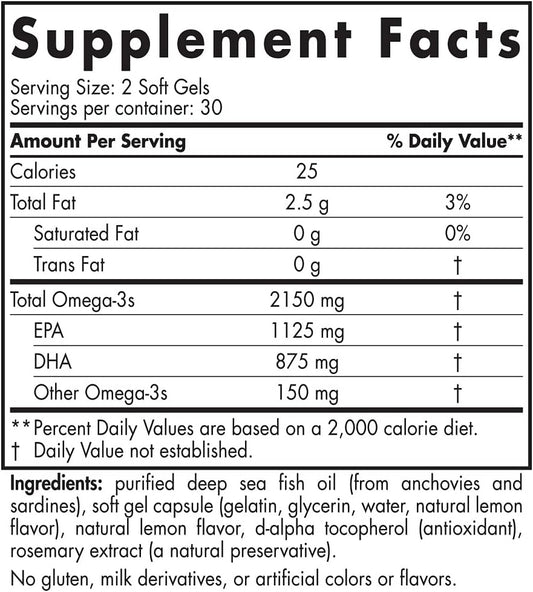 Nordic Naturals Ultimate Omega Sport 2X, Lemon Flavor - 60 Soft Gels - 2150 mg Omega-3 - NSF Certified Fish Oil with EPA & DHA - Heart & Muscle Health, Recovery - Non-GMO - 30 Servings