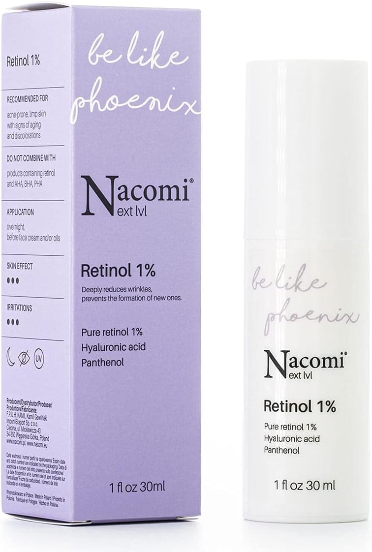 Nacomi Retinol Serum 1% Facial Serum Reduces Wrinkles, Improves Skin Tension And Elasticity And Relieves Discolouration 30 Ml