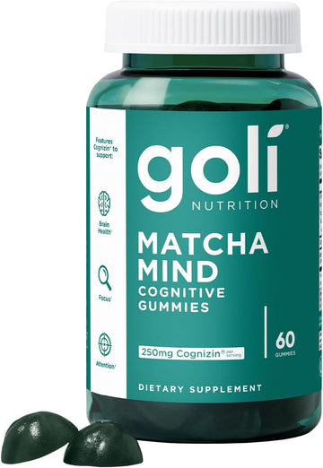 Goli Matcha Mind Gummies - 60 Count - Green Tea Leaves Powder With Cognizin For Focus, Attention And Brain Health, Vegan, Non-Gmo, Gluten-Free & Gelatin Free