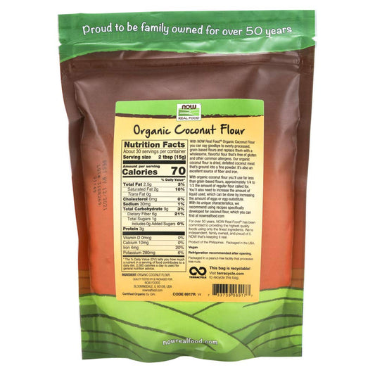 Now Foods, Organic Coconut Flour, Unsweetened, Excelent Source Of Fiber, No Added Sulfites, Certified Non-Gmo, 16-Ounce (Packaging May Vary)