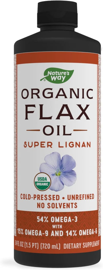 Nature'S Way Organic Flax Oil Super Lignan, Cold-Pressed, And Unrefined, 24 Fl Oz