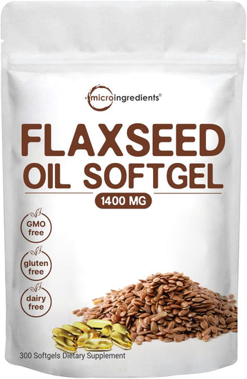 Flaxseed Oil 1400mg Softgels, 300 Counts | w/ 700mg ALA Omega 3, Cold