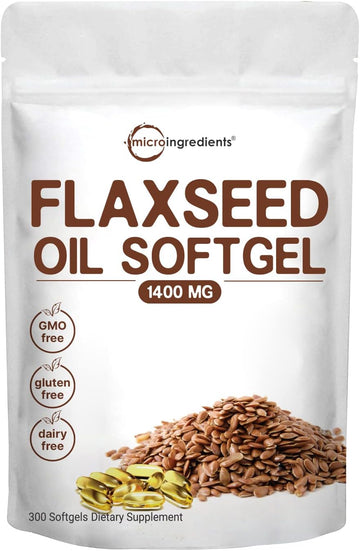 Flaxseed Oil 1400mg Softgels, 300 Counts | w/ 700mg ALA Omega 3, Cold Pressed, Rich in Fatty Acids, Alpha Linolenic Acid, Support Heart Health & Immune System | Non-GMO, No Gluten - 300 Servings