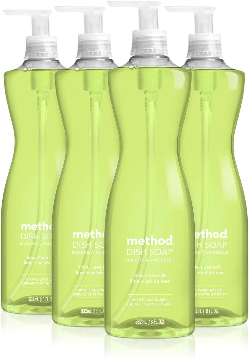 Method Gel Dish Soap, Lime + Sea Salt, Biodegradable Formula, Tough on Grease, 18 Fl Oz (Pack of 4)
