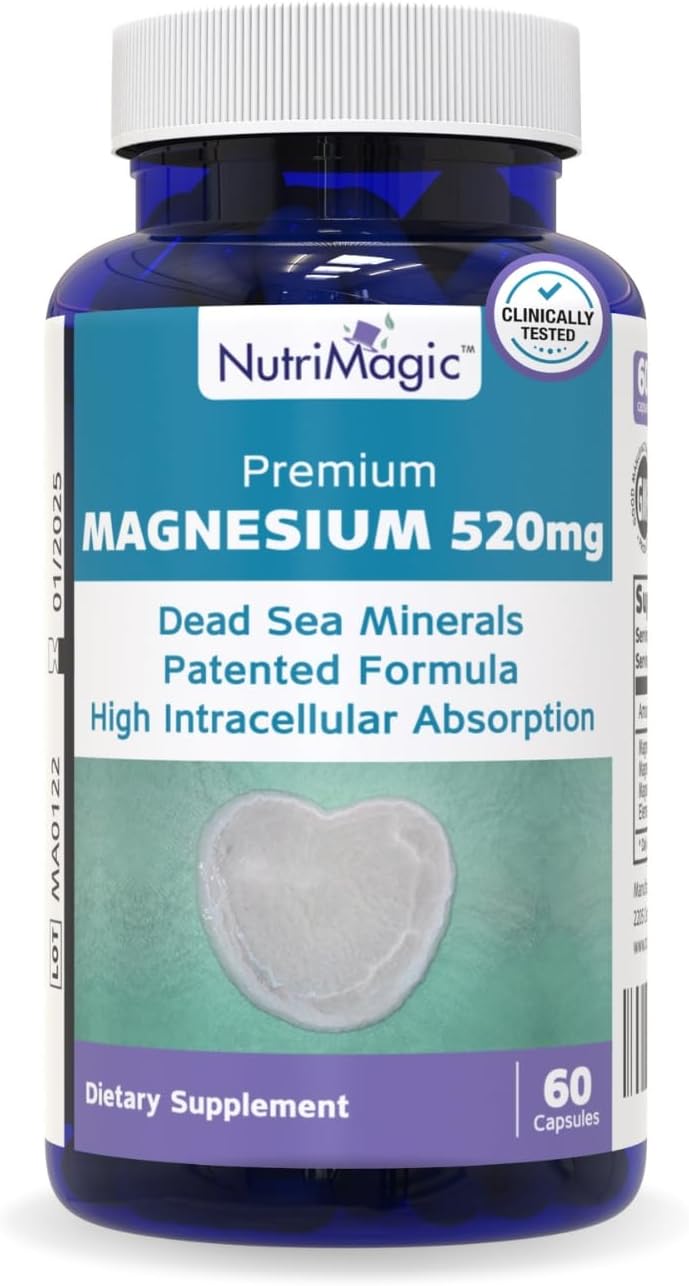 Elemental Magnesium 520Mg Patented High Absorption, Natural Dead Sea Mineral Complex From Magnesium Oxide For Heart, Muscle, Bone, Brain Health Support, 1 Capsule Per Day, 60 Vegan Capsules
