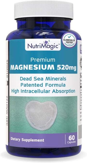 Elemental Magnesium 520Mg Patented High Absorption, Natural Dead Sea Mineral Complex From Magnesium Oxide For Heart, Muscle, Bone, Brain Health Support, 1 Capsule Per Day, 60 Vegan Capsules