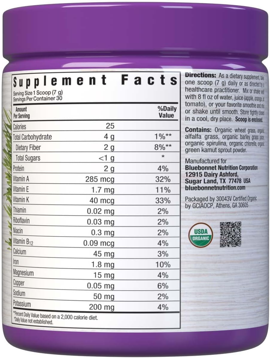 Bluebonnet Nutrition Super Earth Organic, Green Powder, 7.4 Oz : Health & Household