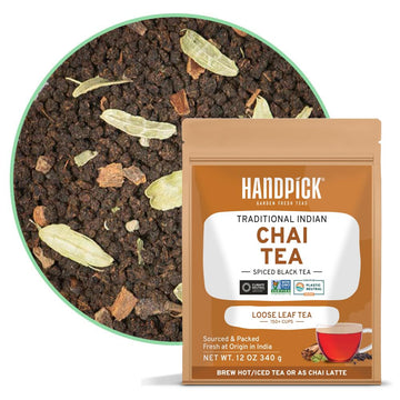Handpick, Premium Chai Tea Loose Leaf (340G/12Oz) | Blend Of Black Tea - Masala Chai Tea With Cinnamon, Cardamom, Cloves & Black Pepper | Resealable Ziplock Pouch