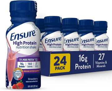 Ensure High Protein Nutritional Shake, 16G Protein, Meal Replacement Shakes, With Nutrients To Support Immune System Health, Strawberry, Liquid, 8 Fl Oz (Pack Of 24)