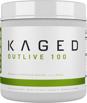 Kaged Organic Greens Superfood Powder | Lemon | Outlive100 | Wellness With Supergreens And Prebiotics | Apple Cider Vinegar | Ashwaghanda | 30 Servings