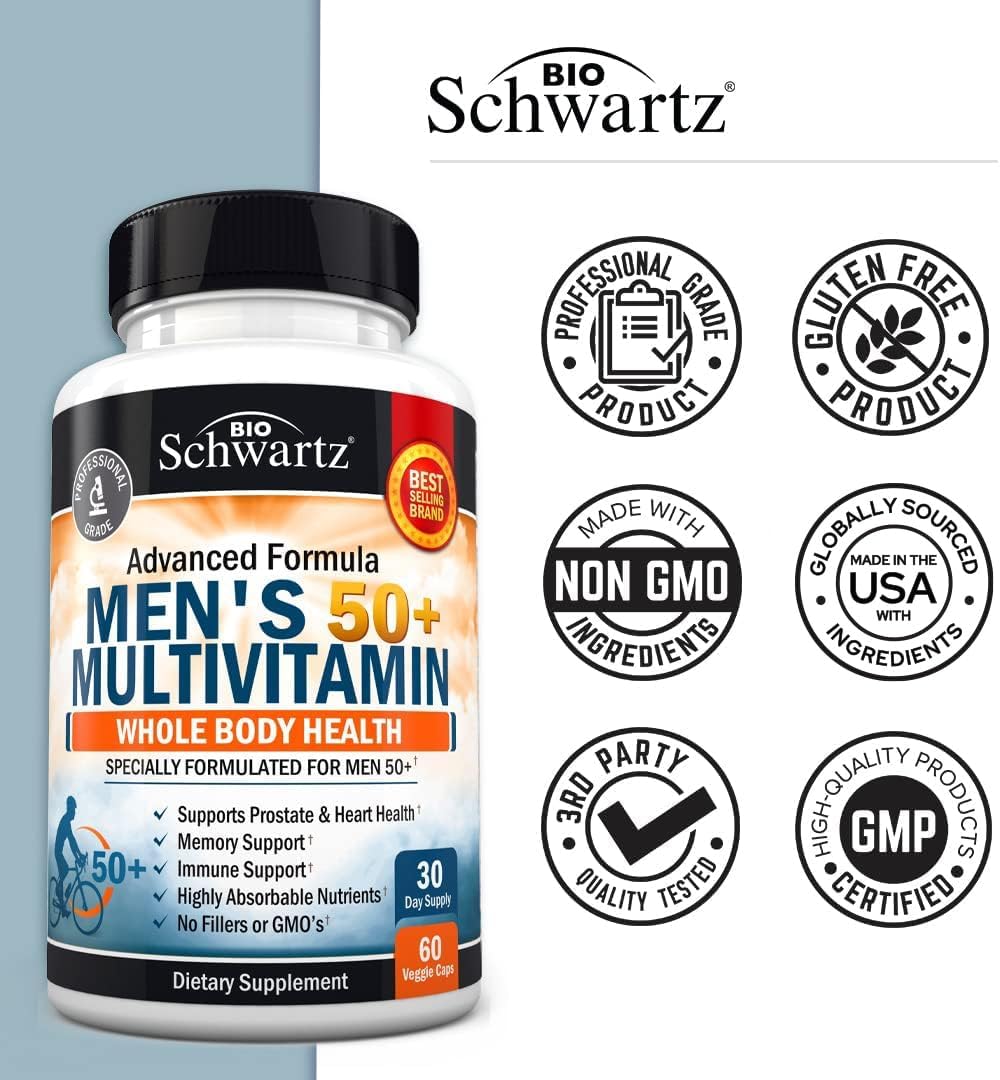Once Daily Multivitamin For Men 50 And Over - Supplement For Heart Health Support - With Zinc, A, B, C, D3, E Vitamins - For Memory & Brain Health Support - Designed For Whole Body Health - 60 Count : Health & Household