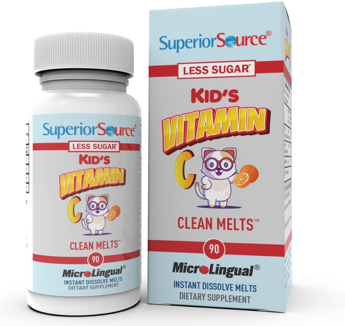Superior Source Kid?s Vitamin C (125 mg), Clean Melts, Quick Dissolve MicroLingual Tablets, 90 Ct, Alternative to Gummies, Immune System Support, Non-GMO