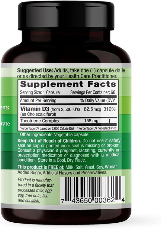 Emerald Labs Vitamin D3 2,500 Iu'S - Supports Bone, Teeth, Muscle, Heart & Immune Health - Premium Dietary Supplement - 60 Vegetable Capsules (60-Day Supply)