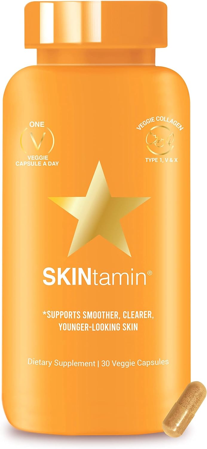 HAIRtamin SKINtamin Vegetarian Collagen Pills | Best Collagen Supplements for Women to Support Skin Firmness and Wrinkles | Skin Supplement Formulated to Help Reduce Blemishes