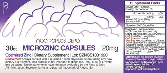 MicroZinc Capsules | 20mg | Optimized Zinc Supplement | 30 Count