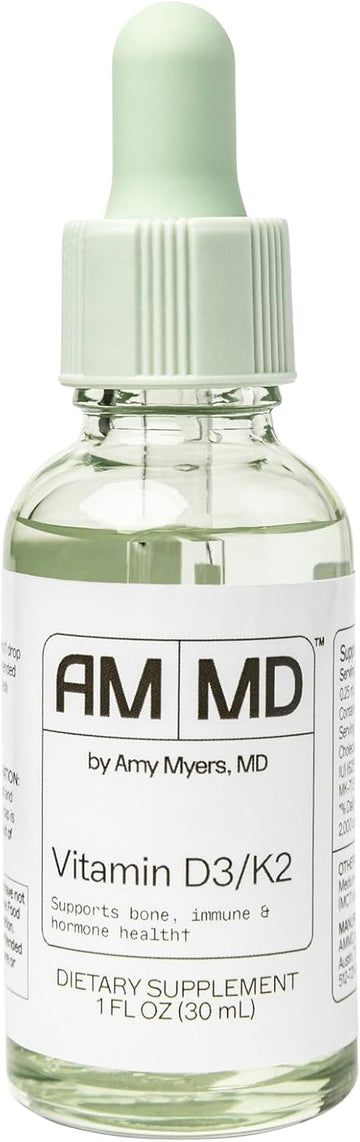Amy Myers Md Vitamin D3 K2 Liquid Drops - 5 Drops Contain 5000 Iu Vit D3, 50 Mcg Vitamin K2 Mk-7 - Support Immune System Function, Energy Level, Healthy Bones - Non-Gmo, Tasteless, 1 Oz Liquid