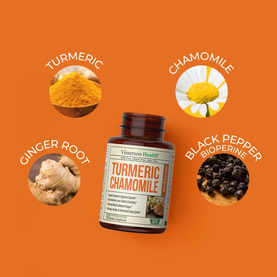 Chamomile Capsules for Sleep - Organic Turmeric and Chamomile Sleep Supplement with Chamomile Extract from Chamomile Flowers (Manzanilla) - Chamomile Supplement for Joint & Sleep Support. 60 Capsules : Health & Household