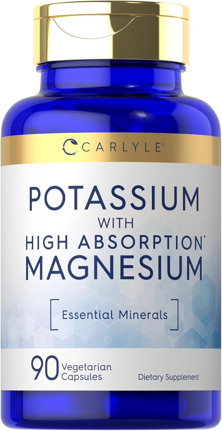 Carlyle Potassium Magnesium Supplement | 90 Capsules | High Absorption | Vegetarian, Non-Gmo & Gluten Free