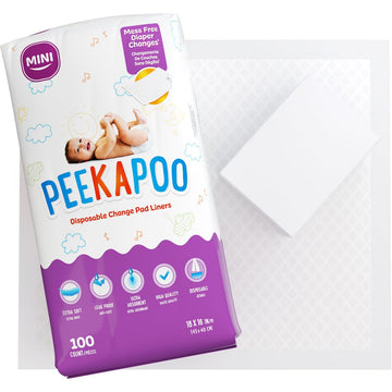 Peekapoo Mini - 100 Pack Disposable Changing Pads For Baby (18 Inches X 16 Inches) Disposable Waterproof Liners, Diaper Changing Pad Protector Mat