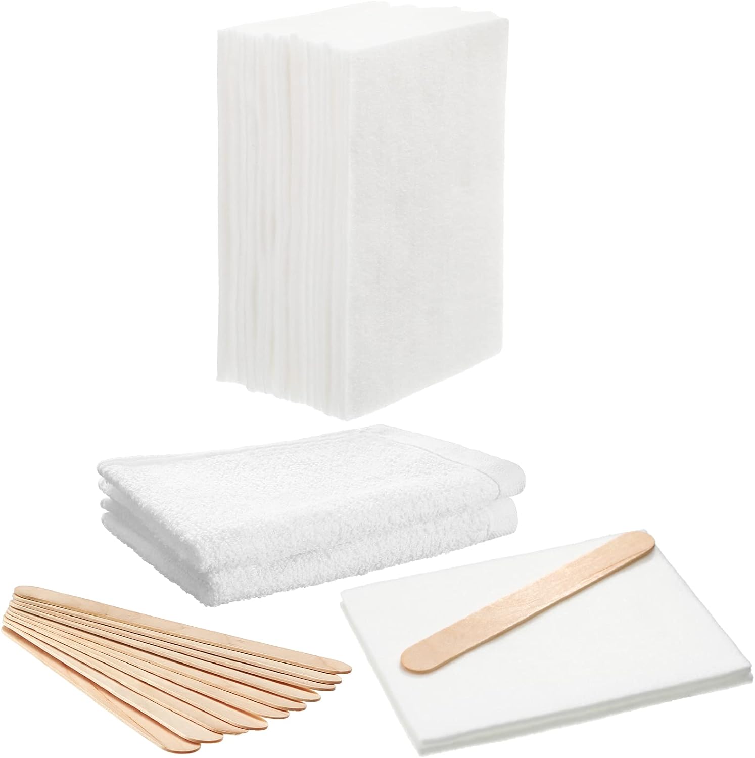 27 Pieces Wood Wax Applicator, Includes 15 White Non-Woven Pads 2 Terry Cloth Buffing Towels and 10 Stirring Sticks for Polishing Cutting Board and Multi Purpose Use in Home