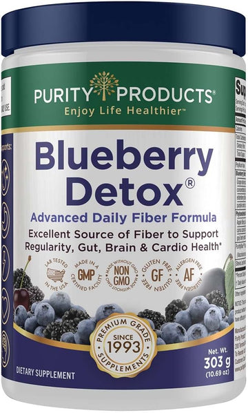 Purity Products Advanced Blueberry Detox Daily Fiber Formula Featuring PurityBlue Organic Wild Blueberries - A Full 6 Grams of Detoxifying, Regularity Promoting Prebiotic Fiber - 30 Servings