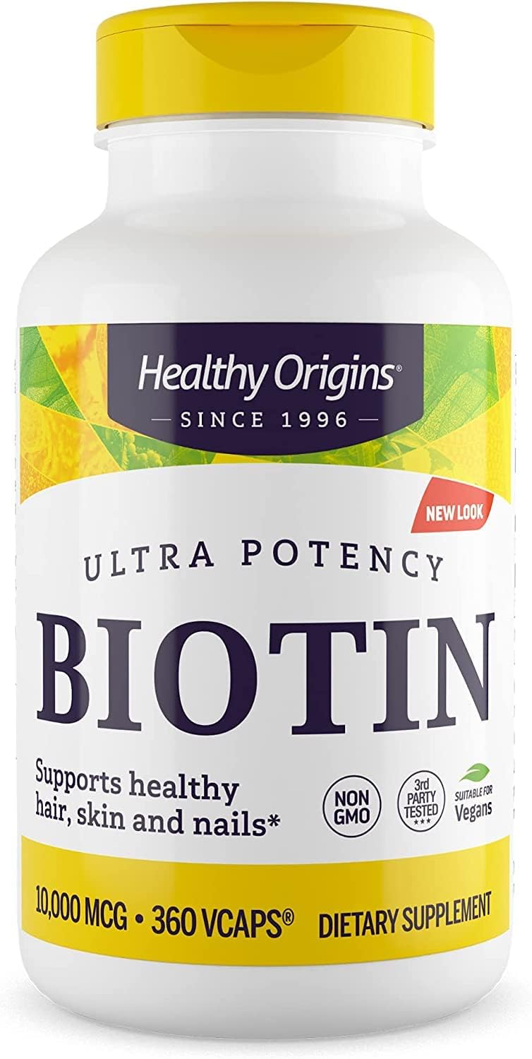 Healthy Origins Ultra-Potency Biotin (B7), 10,000 mcg - Supports Skin, Hair & Nails - High-Grade Vitamin B7 - Non-GMO, Gluten-Free Biotin for Vegans - 360 Veggie Capsules