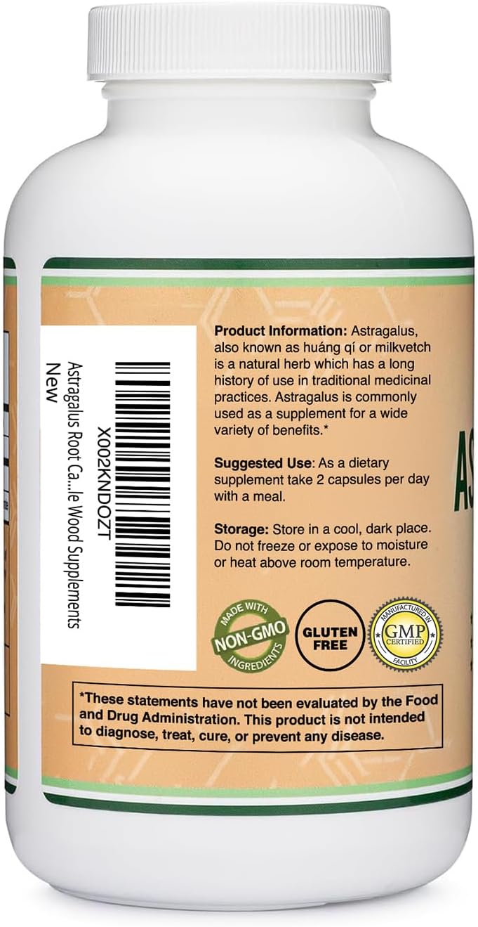 Double Wood Supplements Immune Boosting Astragalus 500mg 180 Capsules - Rich in Flavonoids and Polysaccharides - Non-GMO, Gluten Free, Third Party Tested : Health & Household