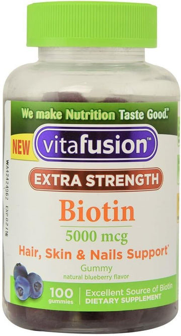 VitaFusion Biotin 5000 mcg Dietary Supplement Gummies Extra Strength Natural Blueberry avor - 100 ct, Pack of 2