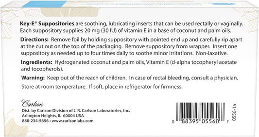 Carlson Labs Key-E Suppositories Vitamin E Soothing Inserts (2 Packages of 24 Inserts, 48Count)
