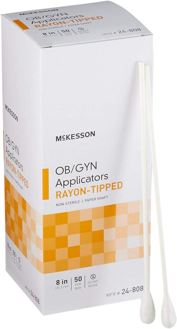 McKesson OB/GYN Applicators Rayon Tipped, Non-Sterile, 8 in, 50 Count, 10 Packs, 500 Total