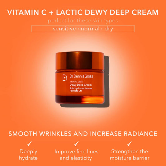 Dr Dennis Gross Vitamin C Lactic Dewy Deep Cream: Ultra-Rich, Replenishing Cream For A Dewy Finish, 2 Oz