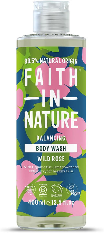Faith In Nature Natural Wild Rose Body Wash, Balacing Shower Gel, Vegan And Cruelty Free, No Sls Or Parabens, 400 Ml