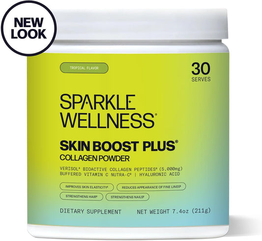 Sparkle Wellness Skin Boost Plus (Tropical) [30-Serves] | Collagen Powder Supplement With Verisol Bioactive Hydrolyzed Collagen Peptides, Vitamin C & Hyaluronic Acid