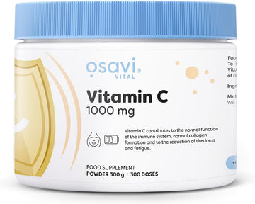 Osavi Vitamin C 1000 Mg – 300 G Powder | Pure L–Ascorbic Acid | Supports Immunity, Collagen Formation & Iron Absorption | Helps Reduce Tiredness & Fatigue