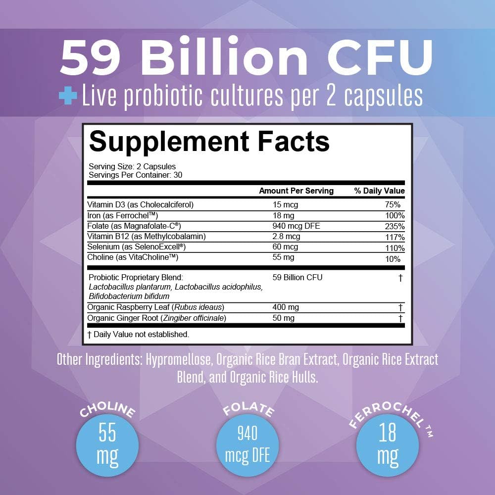 MaryRuth's Prenatal Vitamins & Probiotics | 59 Billion CFU | Vitamin D3 & B12 | Iron | Folate | Selenium | Choline | Vegan | Non-GMO | 60 Capsules : Health & Household