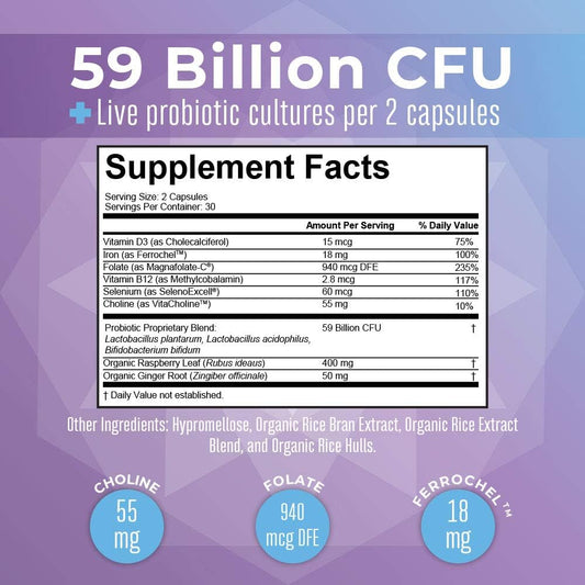 MaryRuth's Prenatal Vitamins & Probiotics | 59 Billion CFU | Vitamin D3 & B12 | Iron | Folate | Selenium | Choline | Vegan | Non-GMO | 60 Capsules : Health & Household