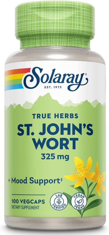Solaray St Johns Wort 325Mg Whole Aerial |Brain Health Support | Non-Gmo, Vegan Lab Verified (100 Count) | Pack Of 2