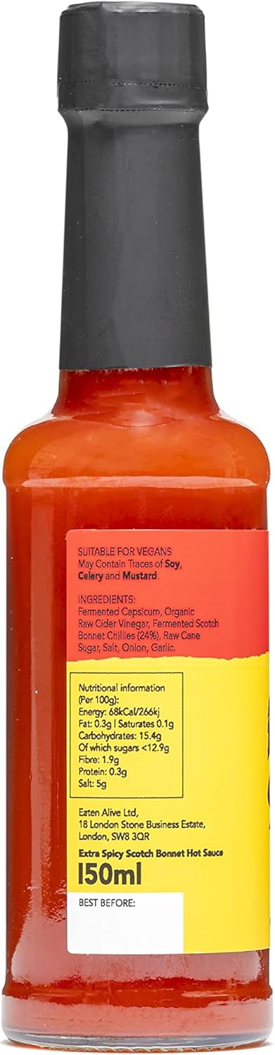Eaten Alive - Extra Spicy Scotch Bonnet Fermented Hot Sauce (150Ml) Vegan & Made In The Uk - Award Winning