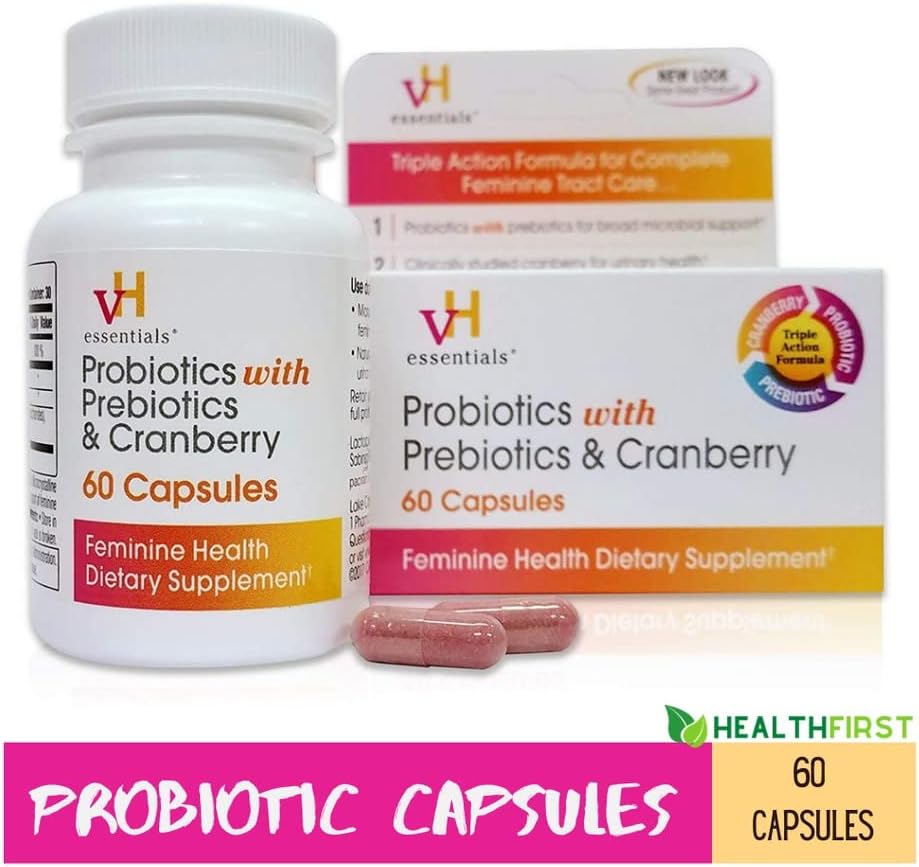 vH essentials Probiotics with Prebiotics and Cranberry Feminine Health Supplement, 60 Count (2 Pack) : Health & Household