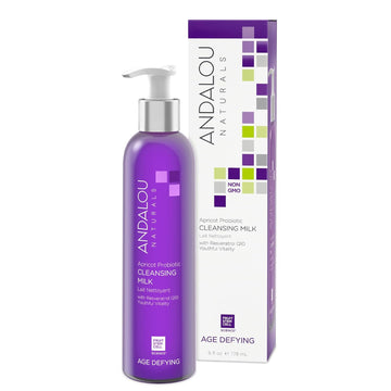 Andalou Naturals Probiotic Cleansing Milk, Apricot Facial Cleanser For Dry, Dehydrated Skin, Gentle Makeup Remover, Hydrating Anti Aging Face Wash, Cruelty Free, 6 Fl Oz