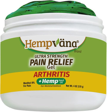 Hempvana Arthritis Relief Gel, Formulated to Target and Relieve Pain Fast, with Arnica, Turmeric, and Camphor, Enriched with Hemp Seed Oil, Maximum Strength Formula, 4-oz Jar